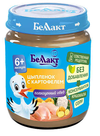 Мясное детское пюре с овощами "Беллакт". Цыпленок с картофелем