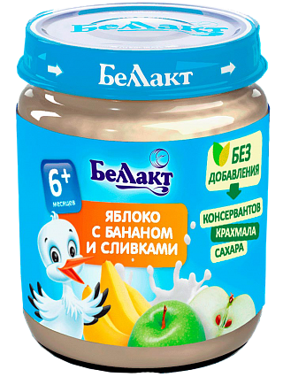 Фруктовое детское пюре «Беллакт». Яблоко с бананом и сливками