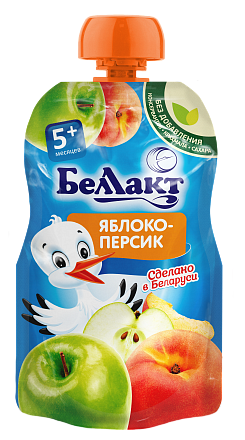 Фруктовые пюре в мягкой упаковке. Яблоко - персик